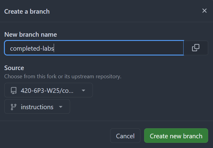 Creating a completed labs branch