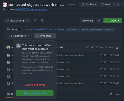 If you make any commits to instructions, you'll have to discard them when there are updates.